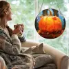 Nuevos Productos Europeos y Americanos Transfronterizos Decoraciones de Ventana de Vidrio Tintado Colgantes Redondos de Calabaza de Halloween Colgantes de Navidad