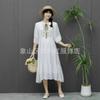 2025 novo vestido de cintura emagrecedora Yunnan Banna Xinjiang Sanya Qinghai turismo seda cânhamo bordado estilo étnico