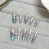 Uñas Postizas Estilo Ojo de Gato, Arte de Uñas Ovaladas con Degradado Azul y Rosa en Forma de Serpiente, Set de 10 Uñas Postizas Largas
