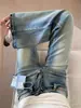 Jeans de mujer PRH con diseño de patrón de bambú retro americano, nuevo estilo de otoño, pantalones largos acampanados casuales y que estilizan la figura