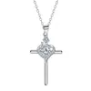 Colar Cruz Coração de Rosa Estilo Gótico Europeu e Americano para Mulheres, Pingente em Forma de Coração com Zircônia Multicolorida cravejado com Diamante, Corrente de Clavícula Doce e Cool