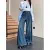 Jeans Azules Rectos Vintage para Mujer Otoño Temprano 2024 Nuevos de Cintura Alta Sueltos Adelgazantes Pierna Ancha Pantalones Largos
