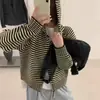 Cardigã de malha com zíper, capuz e listras coloridas estilo coreano, novo suéter jaqueta casual solto de outono e inverno para mulheres