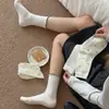 Calcetines Blancos para Mujer, Calcetines de Punto de Media Pantorrilla con Lunares para Otoño e Invierno, Estilo Lolita JK Japonés, Calcetines Largos Finos a Rayas con Volantes, Estilo Coreano