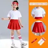 Conjunto de Ropa de Rendimiento a Rayas Arcoíris para Niños Camiseta de Manga Corta Falda Plisada Pantalones Largos Niños y Niñas Día del Niño Uniforme de Clase de Rendimiento Verano