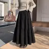 Falda tipo umbrella casual de estilo coreano para principios de otoño, que cubre la cadera, adelgazante, para mujer, falda larga, falda de capas abullonada, negra