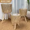 Atacado Transfronteiriço Suporte de Flores Tecido Imitação de Rattan Tripé Alto Rack de Armazenamento de Chão para Sala de Estar Cesta de Flores Tecida para Varanda