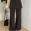 Calça de Tricô Feminina Dongdaemun Coreana de Alta Qualidade com Forro de Fleece Espessada Micro-Flare Estilosa Chique Casual Longa