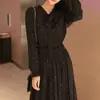 Novedad Otoño e Invierno 2026 Ropa para Mujer Tallas Grandes Vestido de Gasa con Lunares Negros de Manga Larga Vestido Largo de Hada Plisado