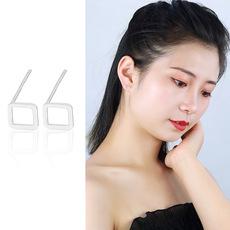 s925纯银耳钉女韩版气质方形时尚简约耳饰品小巧学生镂空耳骨钉