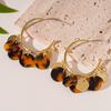 Pendientes Redondos de Resina con Lentejuelas Estampado Leopardo Retro, Moda Europea y Americana Personalizada, Simples y Elegantes, Pendientes de Alta Gama para Mujer
