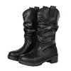 Botas de Media Pantorrilla para Mujer de Comercio Exterior Transfronterizo 2026, Punta Redonda, Tacón Grueso, Suela Gruesa, Tallas 34-45, Talla Grande, Botas de Motocicleta de Moda para Mujer