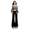 Jeans Bootcut Negros de Tiro Bajo para Mujer 2025 Otoño e Invierno Nuevo Estilo Holgado Pierna Ancha de Herradura Acampanados que Adelgazan