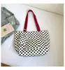 Bolsa de Ombro Simples com Bolinhas Estilo Coreano, Bolsa Tote Grande para o Dia a Dia Preguiçosa e Relaxada, Bolsa de Lona Dupla Face Estilosa e na Moda