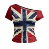 Nuevo Top de Verano Transfronterizo Estilo Francés de un Hombro Chica Picante con Diseño Estampado, Camiseta Sexy al por Mayor