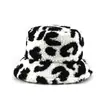 Chapéu de Pescador de Lã de Cordeiro Outono e Inverno para Mulheres, Chapéu Quente Personalizado com Estampa de Leopardo, Chapéu Bucket Espesso e Moderno, Chapéu à Prova de Vento para Exterior