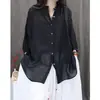 Top Casual de Algodón y Lino Nuevo Verano 2025, Corte Holgado, Versátil, Único, Oversize, Color Sólido, Manga Larga, Ligero, Camisa Protectora Solar