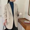 Outwear de Lã de Face Dupla para Outono e Inverno, Comprimento Médio Estilo Pequeno Terno Espessado Quente Longo Lã Caxemira Outwear para Mulheres