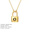 Chihang Joias Moda Transfronteiriça Pingente de Letra Colar Corrente de Pescoço Cadeado de Amor em Aço Inoxidável Colar com Pingente de Letra em Gota de Óleo