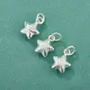 Plata de Ley S925 Plata Lisa Estrella de Cinco Puntas Tridimensional Colgante Pulsera de Cuerda Trenzada con Cuentas Hecha a Mano Pulsera Accesorios de Plata