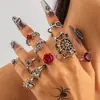 Anillo Punk Cara de Calavera Oscura Transfronterizo Europeo y Americano Conjunto de Anillos Exagerados Vintage Araña Carta de Póker