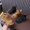 Botas Martin para niños de 6 a 12 años, botas de cuero estilo británico para niñas de otoño e invierno, botines antideslizantes, botas amarillas de moda para niños
