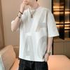 Camiseta de Manga Corta Talla Grande para Hombre Verano 2024 Casual Estilo Hong Kong Marca de Moda Hombro Caído Ins Camiseta Básica para Hombre