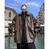 Chaqueta de Cuero de Color Sólido para Hombre Primavera y Otoño Retro Americano Holgada de Marca de Moda Chaqueta de Cuero Pu para Motocicleta Estilo Maillard