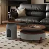 Mesa de Centro Estilo Vintage para Sala de Estar, Modelo Nuevo con Acabado de Alta Gama, Adecuada para Apartamentos Pequeños, Juego de Mesas Auxiliares Móviles con Mármol