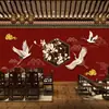Papel de parede vermelho estilo antigo com flor e pássaro 3D do Palácio de Cultura, moda nacional, restaurante, restaurante de hot pot, parede de fundo, papel de parede decorativo para restaurante