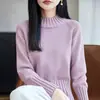 Suéter de punto trenzado 100% algodón estilo francés con cuello semi alto para mujer, nuevo modelo 2026, jersey grueso, capa base cálida