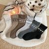 Calcetines de Lana Gris Azul y Color Café para Otoño e Invierno, Calcetines Gruesos Cálidos de Caída, Calcetines de Media Pantorrilla para Mujer con Lazo Estilo Coreano