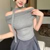 Atacado Transfronteiriço Chic Doce Menina Slim-Fit Curto Top de Um Ombro com Design Único Nicho Camiseta de Manga Curta para Mulheres