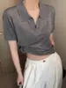 Polo de Estilo Francés Lana Fina de Punto Manga Corta para Mujer Primavera/Verano Top Corto de Punto Moda de Nicho Camiseta Top con Cuello Solapa