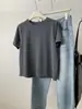 Camiseta feminina de algodão escovado, manga curta, gola redonda, cor sólida simples, estilo coreano, modelo básico outono 2026, modeladora e versátil