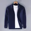Cardigã Suéter Masculino Outono e Inverno Novo Zíper Listrado Malha Manga Longa Quente High-End Casual Jaqueta Transfronteiriça