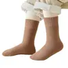 Meias Espessas de Outono e Inverno para Crianças Meia de Cano Médio Felpuda para Meninos e Meninas Cor Pura Quente Meias de Chão com Forro de Lã para Aquecimento