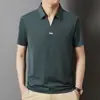 Camiseta Masculina de Seda Gelo Manga Curta, Gola V, Verão 2025, Camisa Polo Masculina Fina Elástica de Luxo Leve para Negócios, Roupa de Pai