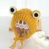 Gorro Infantil Otoño e Invierno Hecho a Mano Lindo Dibujo Animado Orejas de Rana Gorro de Lana Cálido Tejido