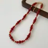 Collar de Ágata Rojo Degradado para Mujer, Lujo Ligero Nicho Nuevo Estilo Chino Moda Año del Zodiaco Conjunto de Collar Pulsera de Perlas