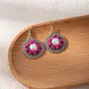 Pendientes de Turquesa Estilo Étnico Retro Vintage Europeo y Americano para Mujer, Pendientes de Flor con Incrustaciones de Diamantes Estilo Bohemio de Moda Exótica