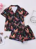 Comercio Exterior Transfronterizo Pijama Estampado Estilo Europeo y Americano con Solapa Mangas Cortas y Shorts, Pijama Delgado de Verano, Trajes de Verano para Mujer al por Mayor