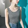 Colete xadrez tabuleiro de xadrez estampado para mulheres slim fit 2023 primavera e verão novo xadrez estilo ocidental verão sem mangas camisa de base bens europeus