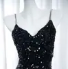 Vestido de tirantes estilo francés para mujer otoño terciopelo cola de pez elegante negro lentejuelas vestido de noche vestido moda elegante