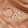 Juego de Collar, Pulsera y Aretes de Acero Inoxidable al por Mayor con Concha Blanca, Lindo Oso, Corazón, Joyería de Acero Titanio