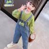 Macacão Jeans Feminino Novo Estilo Estilo Infantil Roupa de Bebê Menina Moletom de Manga Longa Conjunto Jeans de Duas Peças Doce