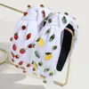 Moda Europea y Americana Nueva Diadema Ancha Nudada, Diadema de Lujo Ligero con Pedrería de Fresa Limón Cereza, Accesorio para el Cabello para Salir