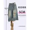Jeans de perna reta com design rasgado de borda crua estilo americano para mulheres, novas calças cropped vintage desfiadas de verão