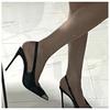 Tacones Altos de Puntera Puntiaguda Nuevos 2025 de Charol Negro con Correa de Hebilla Sexy Zapatos de Tacón de Aguja con Puntera de Hierro para Mujer Zapatos Elegantes de Puntera Cerrada para Mujer