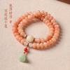 [Camelia Rosa] Pulsera de Raíz de Bodhi Rosa Doble Círculo Camelia en Polvo Estilo Chino Pulsera Suave para Mujer Mejor Amiga
